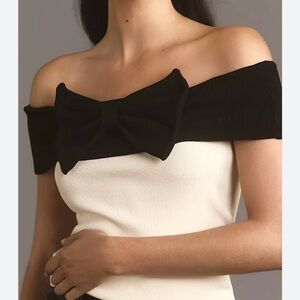 Maeve Black & Cream Off-Shoulder Bow Knit Top